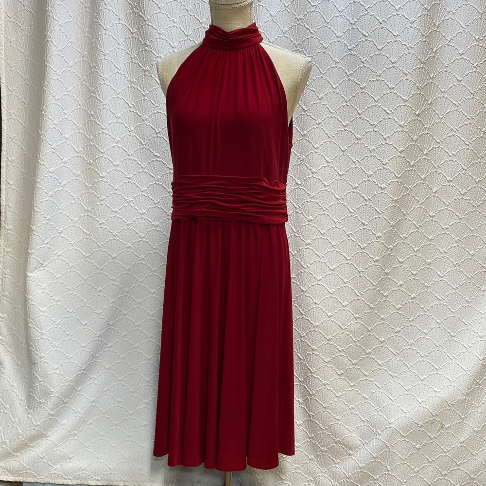American Living size 12 Rich Red Midi Dress high neck stretch elegant dressy